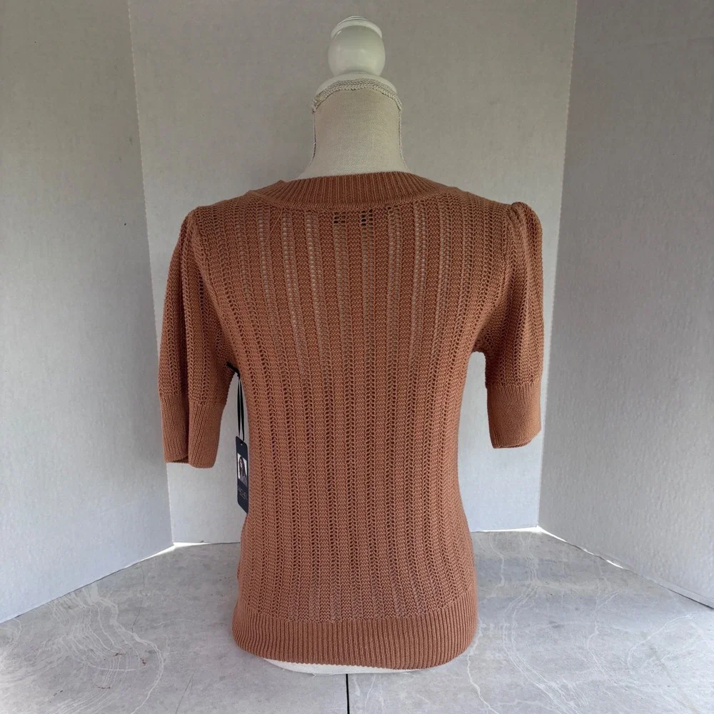 Rachel Rachel Roy Womens V Neck Short Sleeve Knit Sweater Small New Rust Orange‎